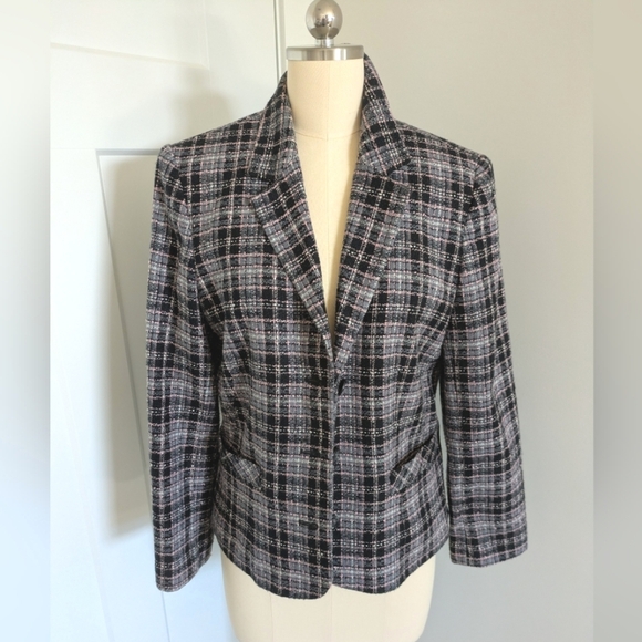 Vintage Worthington Tailored Blazer Blk/Grey/White/Pink Feminine Goth Boss 8P - Picture 16 of 16